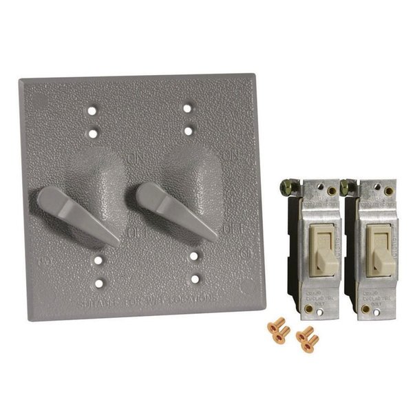 Hubbell Weatherproof Cover, 2-Gang, 2 Gang, Rectangular, Aluminum, Toggle Switch 5124-0